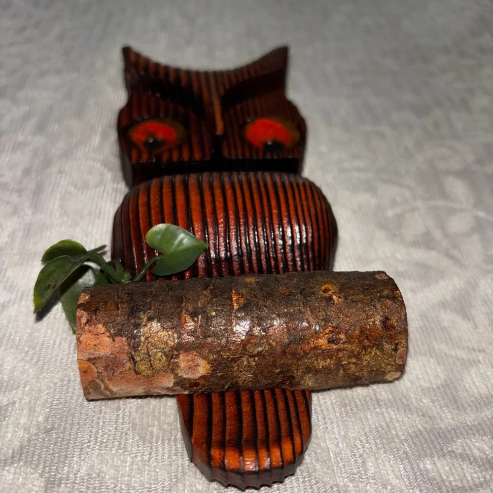 1970 Vintage Green Mountain Wood Owl Wall Hanging Handcrafted Michigan MCM Decor
